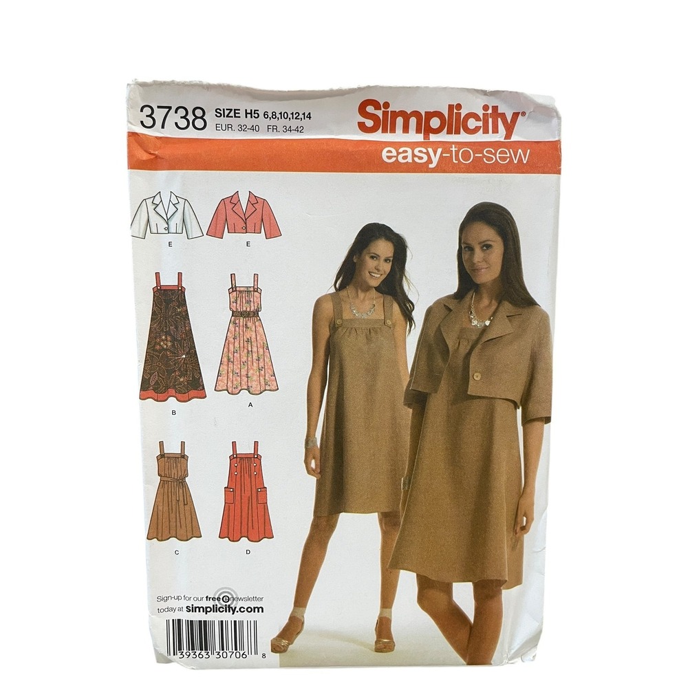 Simplicity 3738 Dress Jumper‎ Jacket Easy-to-Sew Size 6-14 Vintage